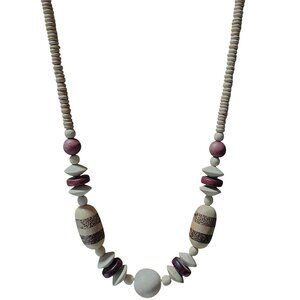 Handmade Boho Wooden Beaded Necklace Brown Cream Red Fashion Jewelry Women